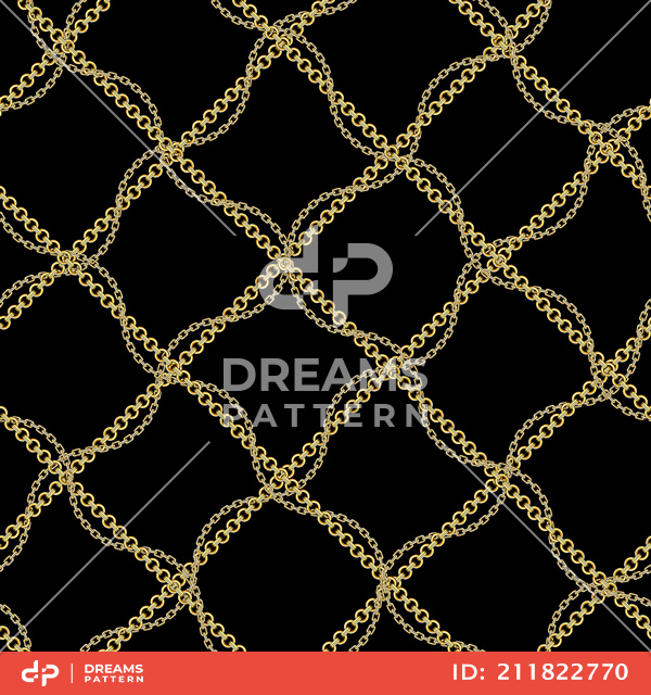 Seamless Pattern of Golden Chains Designed with diagonal form Ready for Textile Prints.