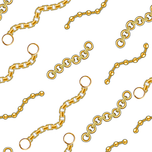 Seamless Golden Chains, Luxury Pattern on White Background.