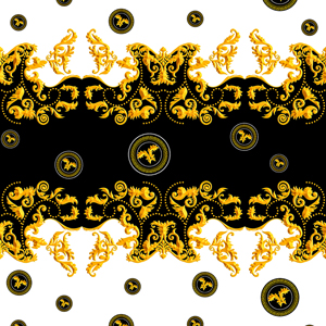 Seamless Golden Baroque Luxury Design on Black and White Background.