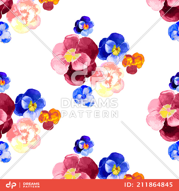 Seamless Watercolor Flowers on White Background Ready For Textile Prints.