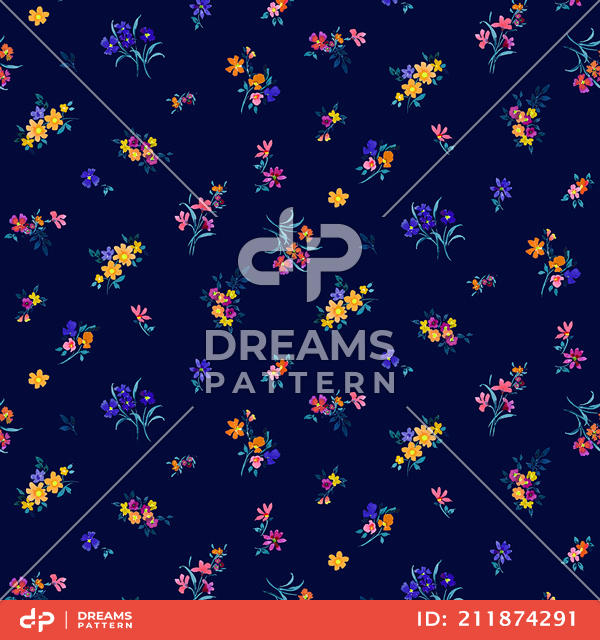 Seamless Multicolor Mini Floral Pattern, Romantic Flowers Bouquet Design for Prints.