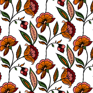 Seamless Hand Drawn Floral Pattern, Illustration Flowers on White Background.