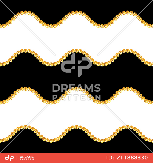 Seamless Wavy Golden Chains on Black and White. Repeat Design Ready for Textile Prints.