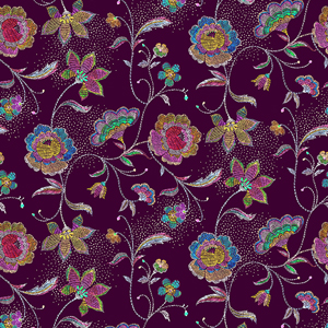 Hand Drawn Floral Pattern on Dark Red Background. Ready for Textile Prints.