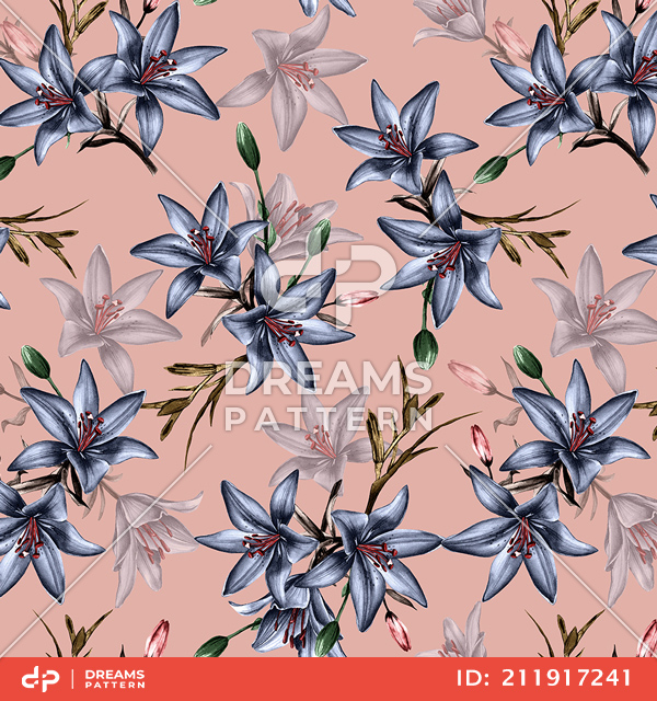 Seamless Floral Pattern with Leaves, Colorful Flowers Design Ready for Textile Prints.