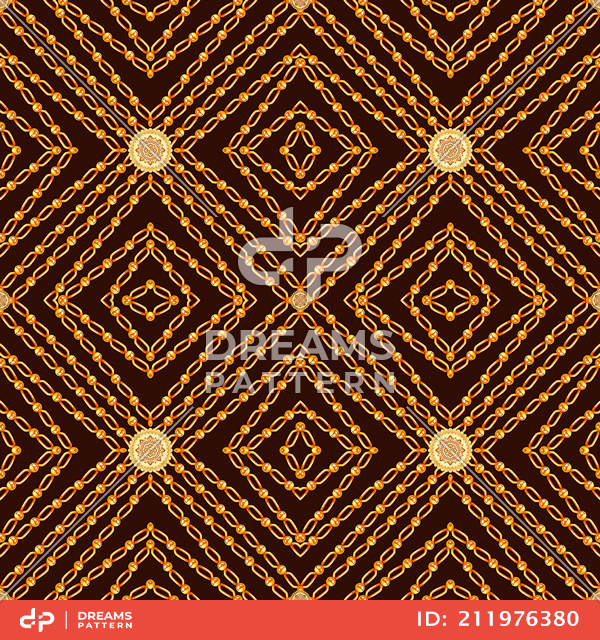 Seamless Golden Chains Pattern, on Dark Brown Background. Ready for Textile Print.