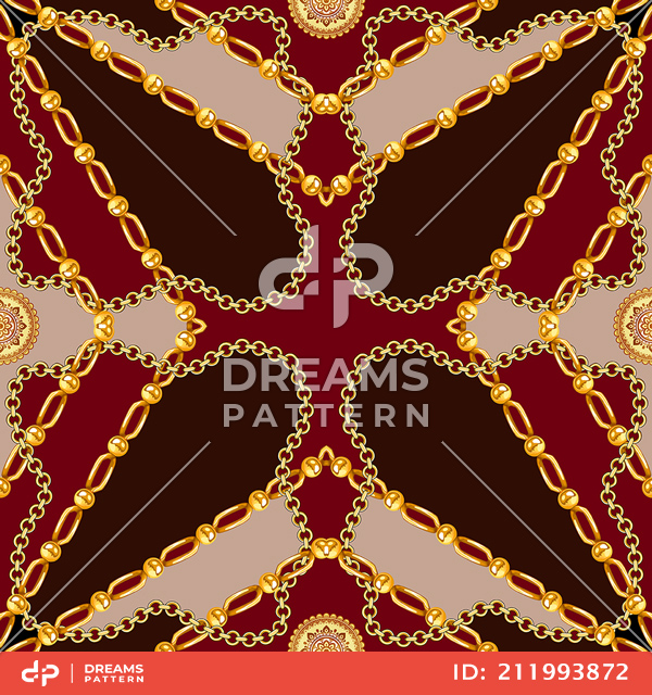 Seamless Golden Chains Pattern, on Burgundy Background. Ready for Textile Print.