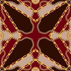 Seamless Golden Chains Pattern, on Burgundy Background. Ready for Textile Print.