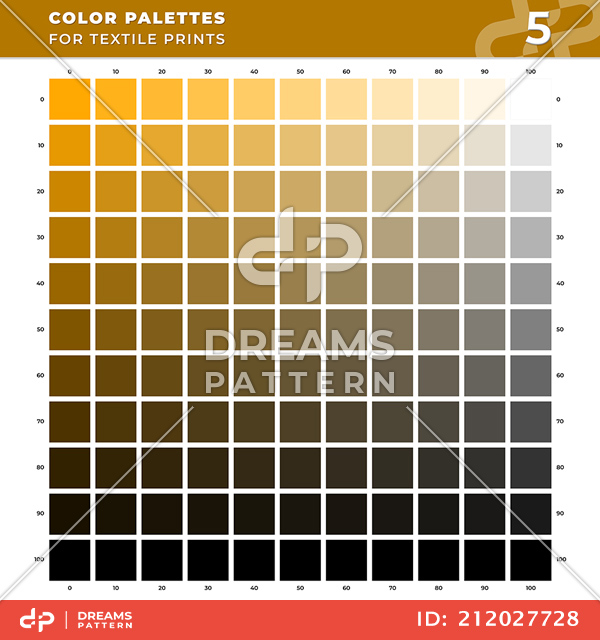 Set 05 Color Palettes for Textile Prints. Tints and Shades Chart, Colors Guide Swatches.