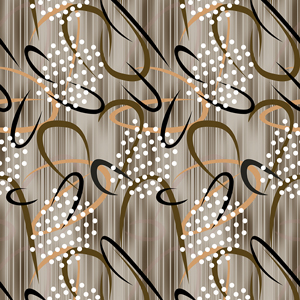 Seamless Modern Abstract Pattern, Colored Curves with Dots on Lined Background.