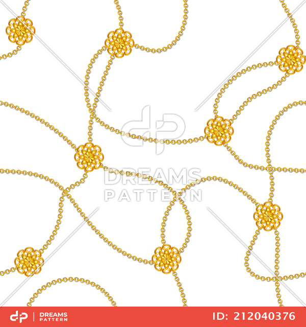 Seamless Golden Chains. Beautiful Jewelry on White Background.