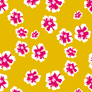Seamlees Hand Drawn Flowers, on Yellow Background, Ready for Textile Prints.