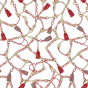 Seamless Pattern of Golden Chains, Rings, Ropes and Belts on White Background.