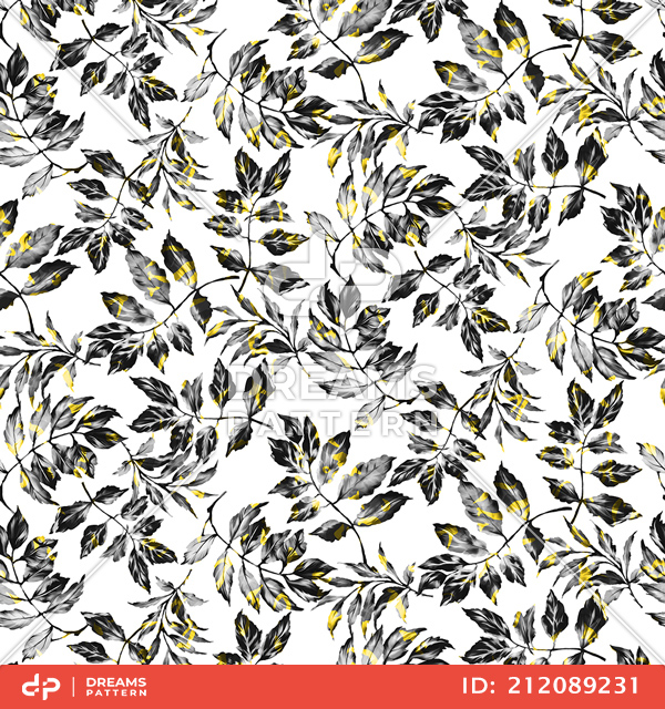 Seamless Leaves Pattern on White Background, Modern Style Ready for Textile Prints.