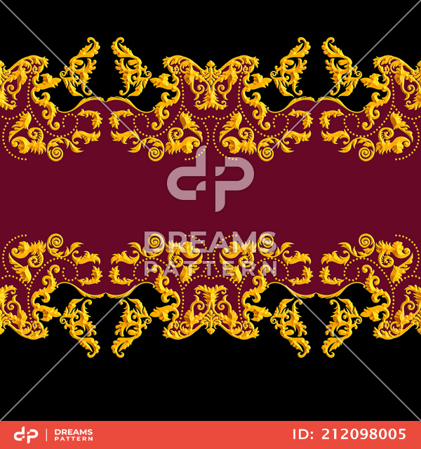 Seamless Golden Baroque Luxury Design on Black and Red Background.