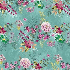 Seamless Colorful Small Flowers with Leaves. Modern Watercolor Floral Design on Mint.