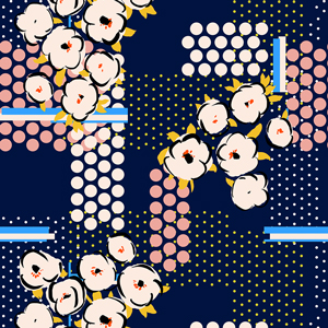 Seamless Flowers Pattern with Dots and Lines Ready for Textile Prints.