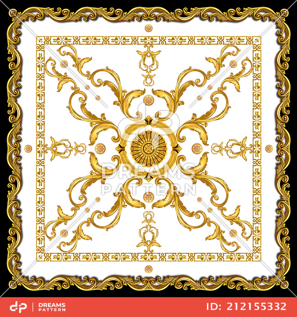 Luxury Scarf Design with Golden Chains and Baroque, Jewelry Shawl Pattern.