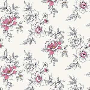 Seamless Hand Drawn Floral Pattern, Vintage Flowers on White Background.
