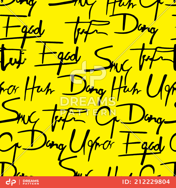 Seamless Hand Writing Design on Yellow Background, Vintage Fashion Style.