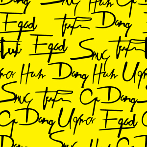 Seamless Hand Writing Design on Yellow Background, Vintage Fashion Style.