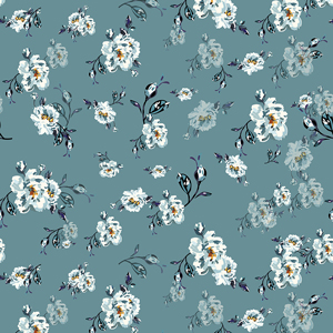 Seamlees Hand Drawn Flowers with Leaves on Light Blue Background, Design for Fashion.