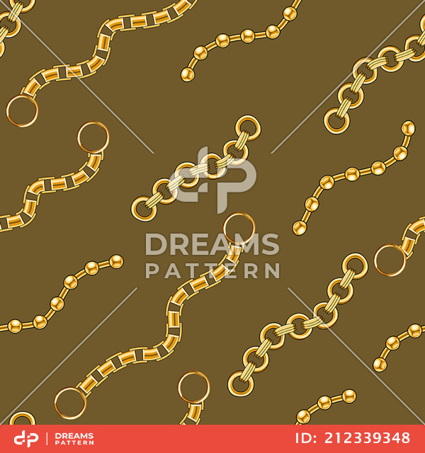 Seamless Golden Chains, Luxury Pattern on Khaki Background.