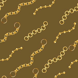 Seamless Golden Chains, Luxury Pattern on Khaki Background.