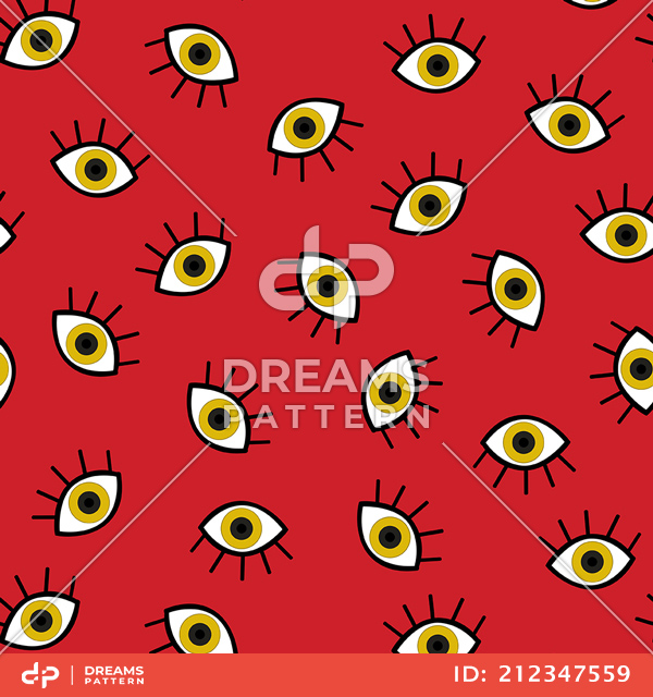 Seamless Eyes Pattern on Red Background, Geometric Design Ready for Textile Prints.