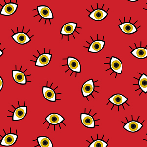 Seamless Eyes Pattern on Red Background, Geometric Design Ready for Textile Prints.