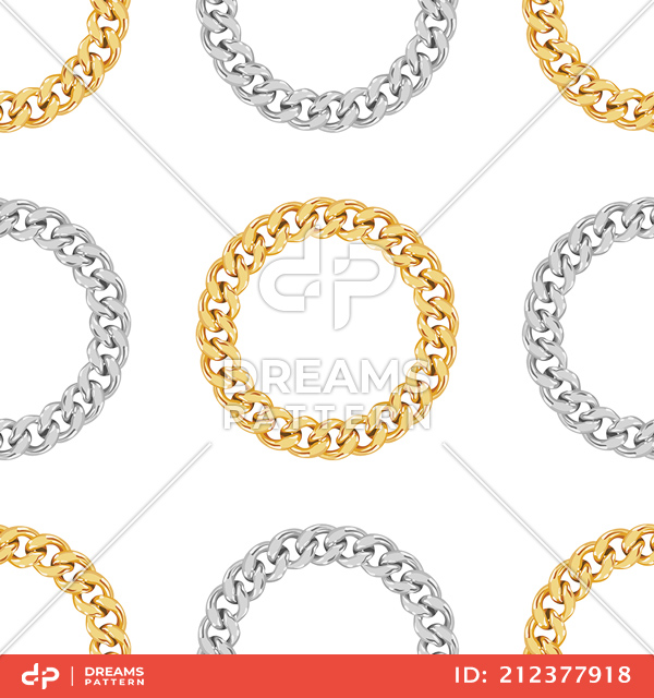 Seamless Circle Shaped Golden and Silver Chains, Ready for Textile Prints.