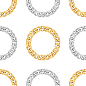 Seamless Circle Shaped Golden and Silver Chains, Ready for Textile Prints.