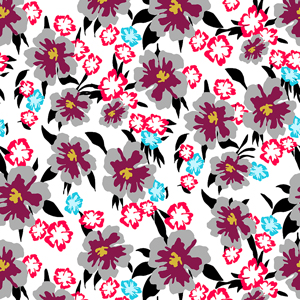 Multicolor Seamlees Flowers with Leaves, Designed for Textile Prints.