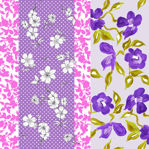 Seamless Spliced Blocked Floral Stripe with Polka Dots on Different Backgrounds.