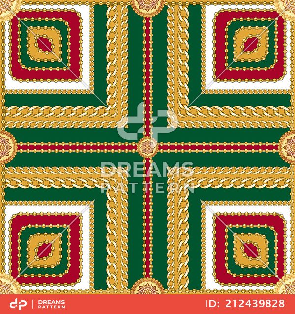 Seamless Golden Chains Pattern, on Colored Background. Ready for Textile Print.