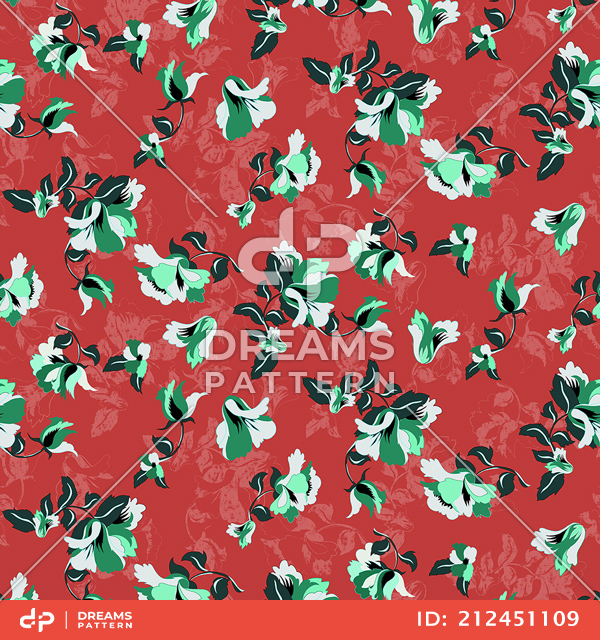 Trendy Seamless Pattern with Flowers on Coral Background, Ready for Textile Prints.