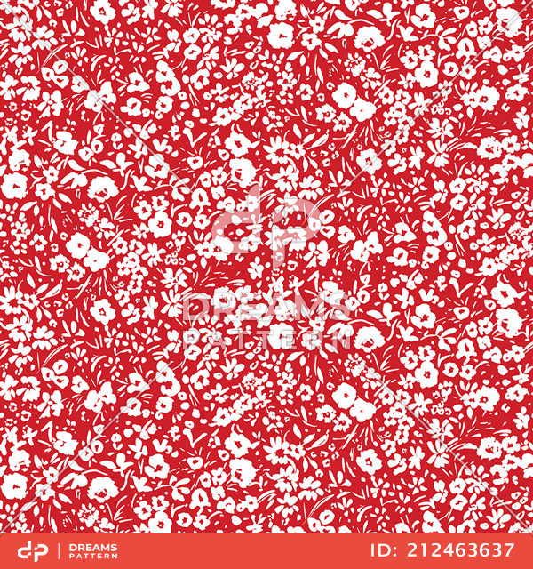 Seamless Pattern of White Floral on Red Background Ready for Textile Prints.