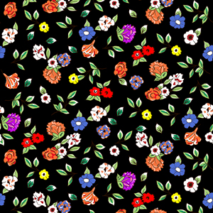 Small Hand Drawn Flowers, Seamless Spring Pattern on Black Background.