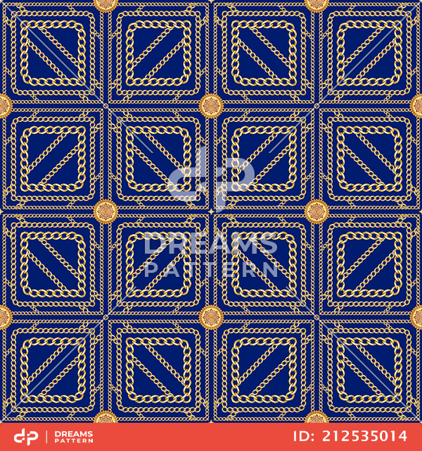 Seamless Golden Chains Pattern, on Dark Blue Background. Ready for Textile Print.