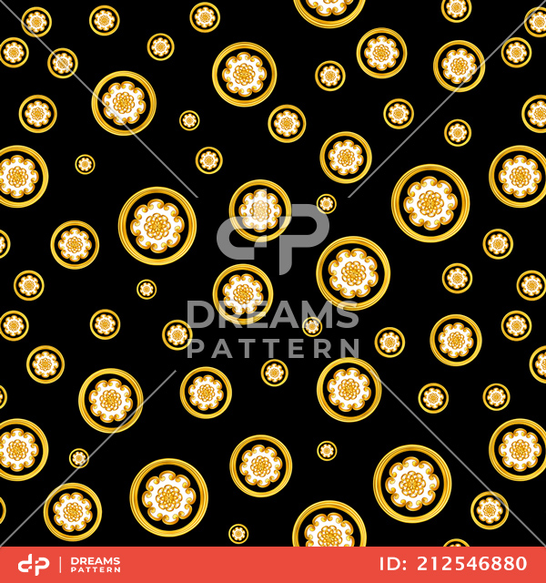 Seamless Golden Decorative Motif on Black Background, Designed for Textile Prints.