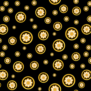 Seamless Golden Decorative Motif on Black Background, Designed for Textile Prints.