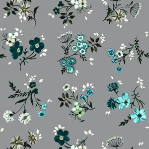 Seamless Floral Pattern with Leaves on Gray Background Ready for Textile Prints.