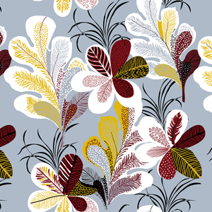 Seamless Colored Flowers with Leaves in Retro Style, Lined Art Pattern Ready for Textile.