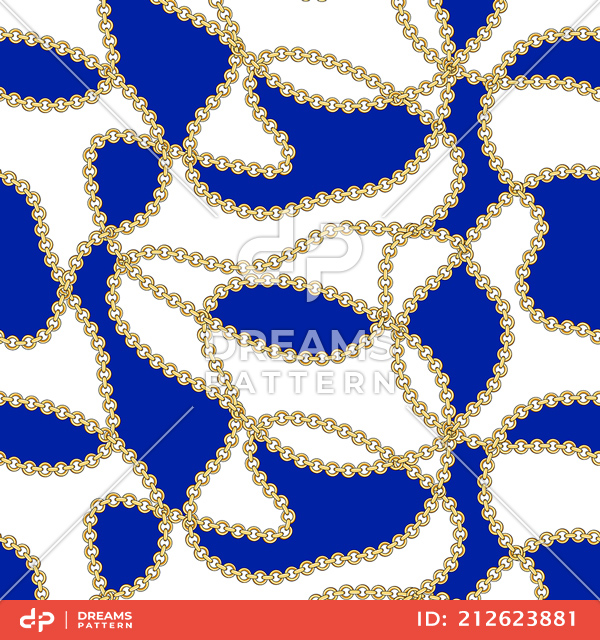 Seamless Pattern of Luxury Golden Chains on Dark Blue and White Background.