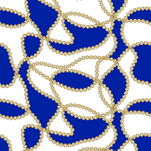 Seamless Pattern of Luxury Golden Chains on Dark Blue and White Background.