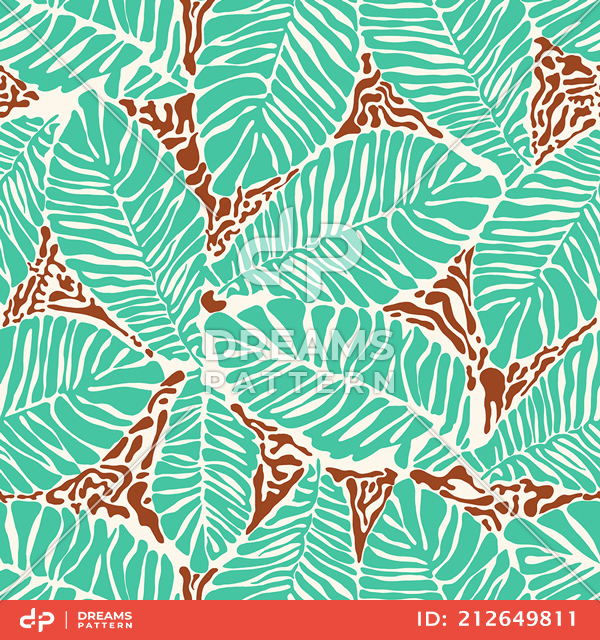 Beautiful Hand Drawn Tropical Palm Leaves Pattern, Seamless Design Ready for Print.