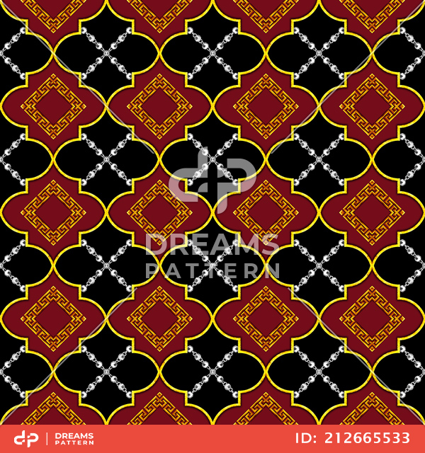 Seamless Luxury Geometric Golden Moroccan Trellis Pattern with Silver Chains.