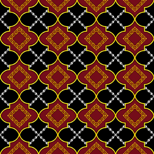 Seamless Luxury Geometric Golden Moroccan Trellis Pattern with Silver Chains.