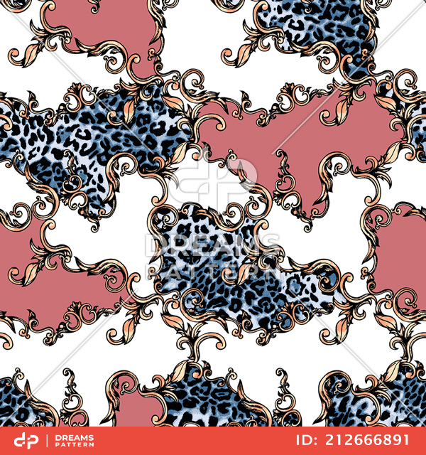 Leopard Skin and Baroque, Seamless Colored Pattern Patch for Textile Print.