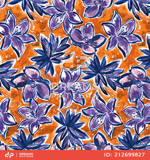 Seamless Watercolor Floral Pattern, Hand Drawn Flowers with Brushes.